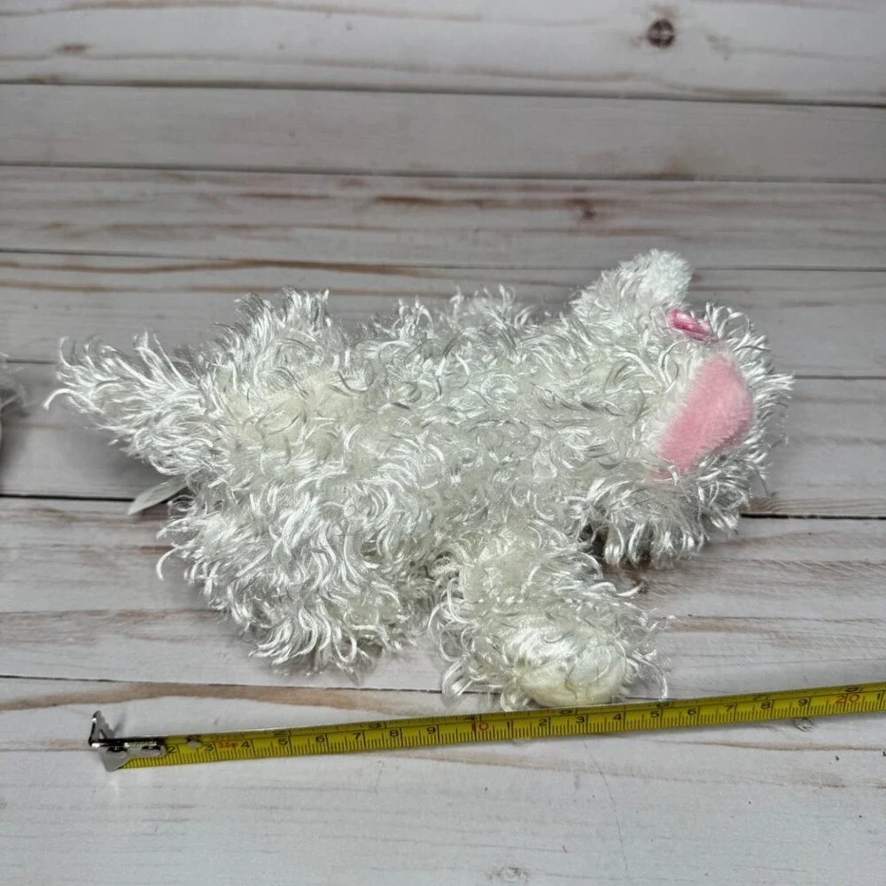Lot of 2 Ganz White Terrier Dogs Puppy Plush Stuffed Animals with Pink Bow